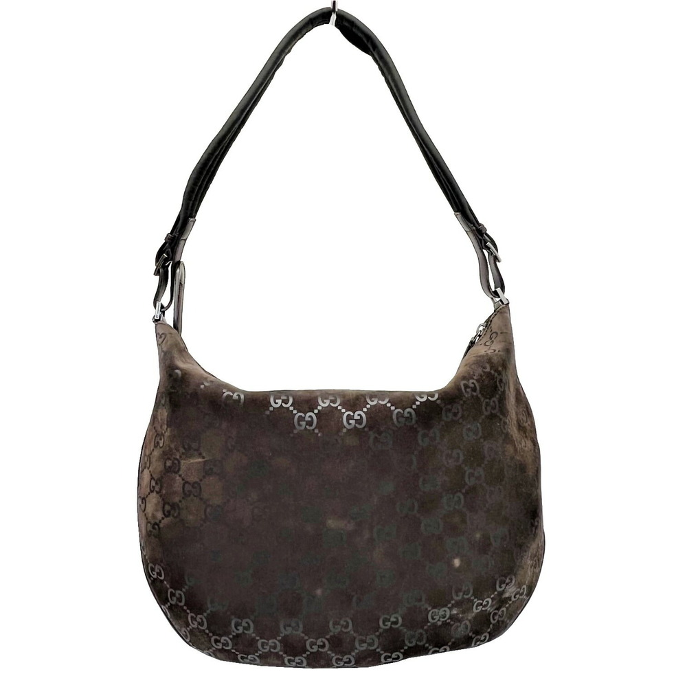 Gucci GG One Shoulder Hobo Bag Brown Suede Leather